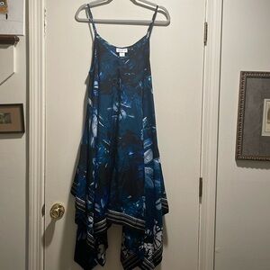 Swimsuits for All Black Teal Flower Spurt Handkerchief Caftan Coverup Dress